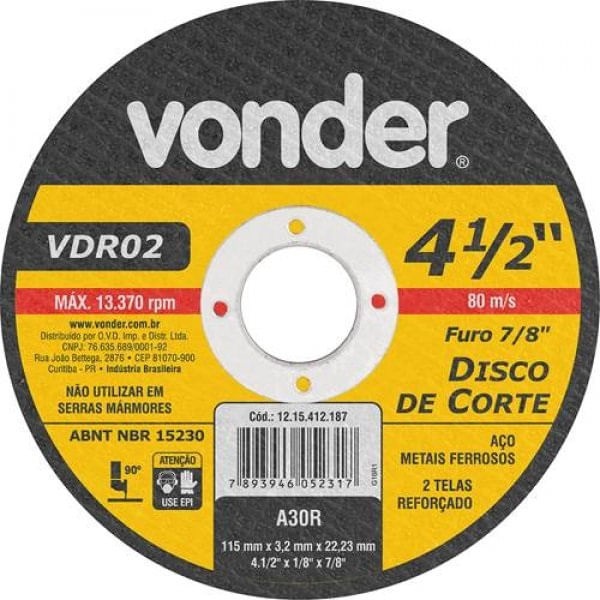 Disco de Corte P/ferro 4.1/2x1/8x7/8''