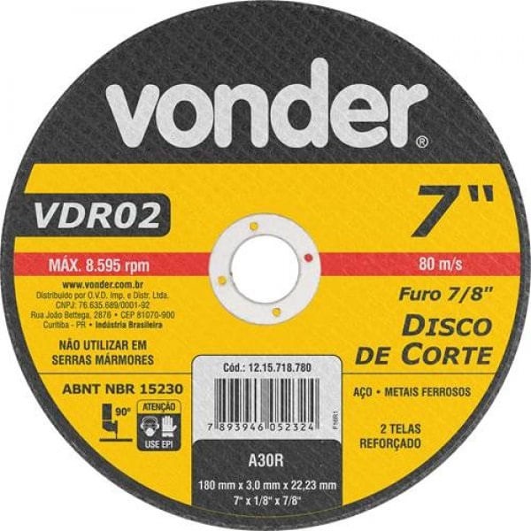 Disco de Corte P/ferro 7x1/8x7/8'' pt v