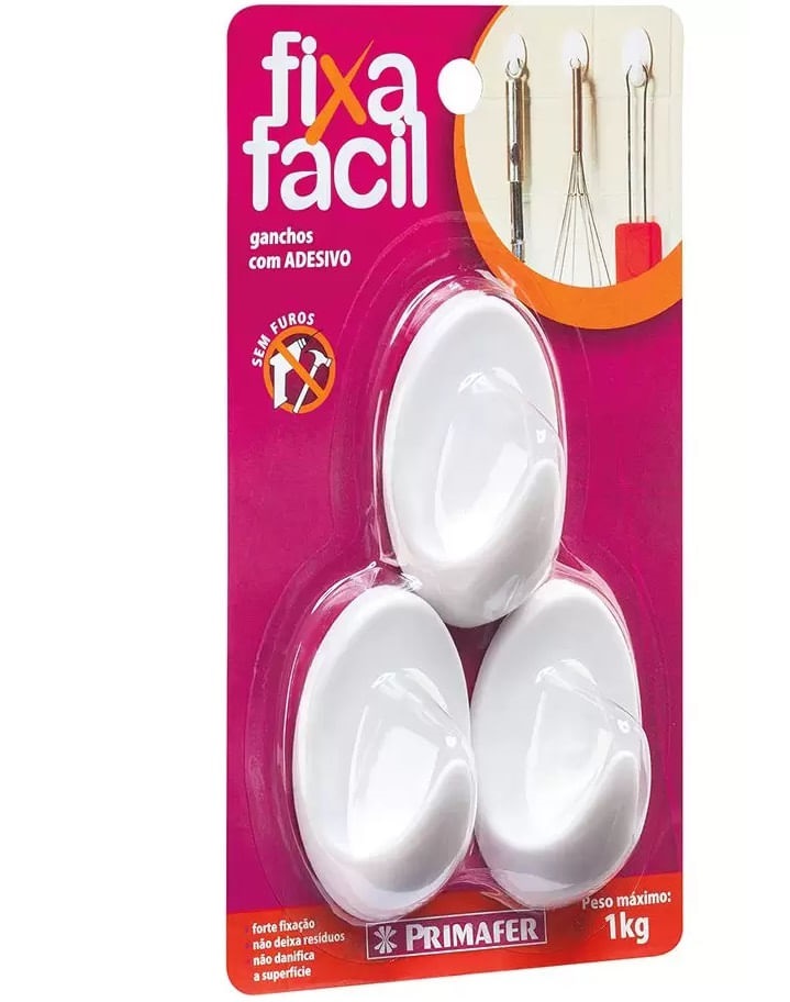 Gancho C/adesivo Fixa Facil Parede 3 un