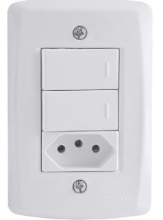 2 Interruptor Simples 10A + 1 Tomada 10A 2P+T Lux2 Tramontina