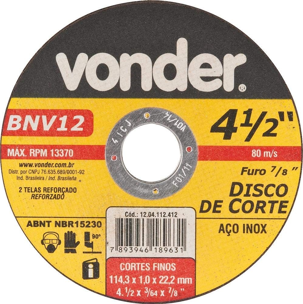 Disco de Corte aco Inox 114,3x1,0x22,2 m