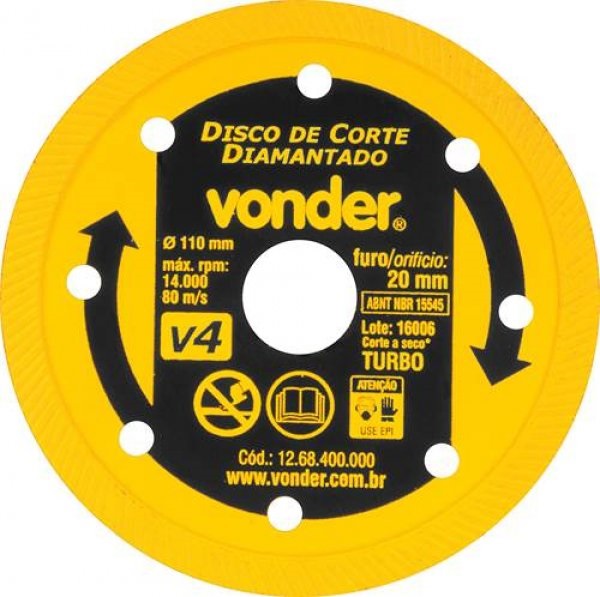 Disco Diamantado 110mm Ceramica v4 Vonde