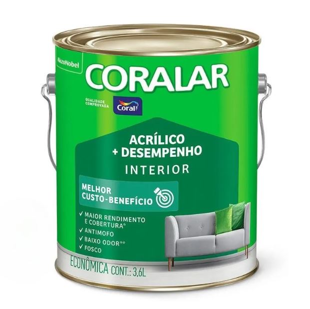 Tinta  Acrilica Coralar Fosco Amarelo Canario 3,6 Litros - Coral