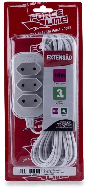 Extensao 3 tom 10mt 10a br Forceline