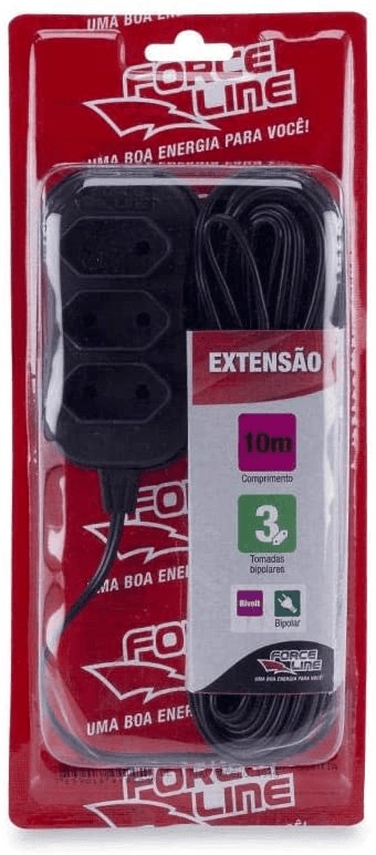 Extensao 3 tom 10mt 10a pt Forceline