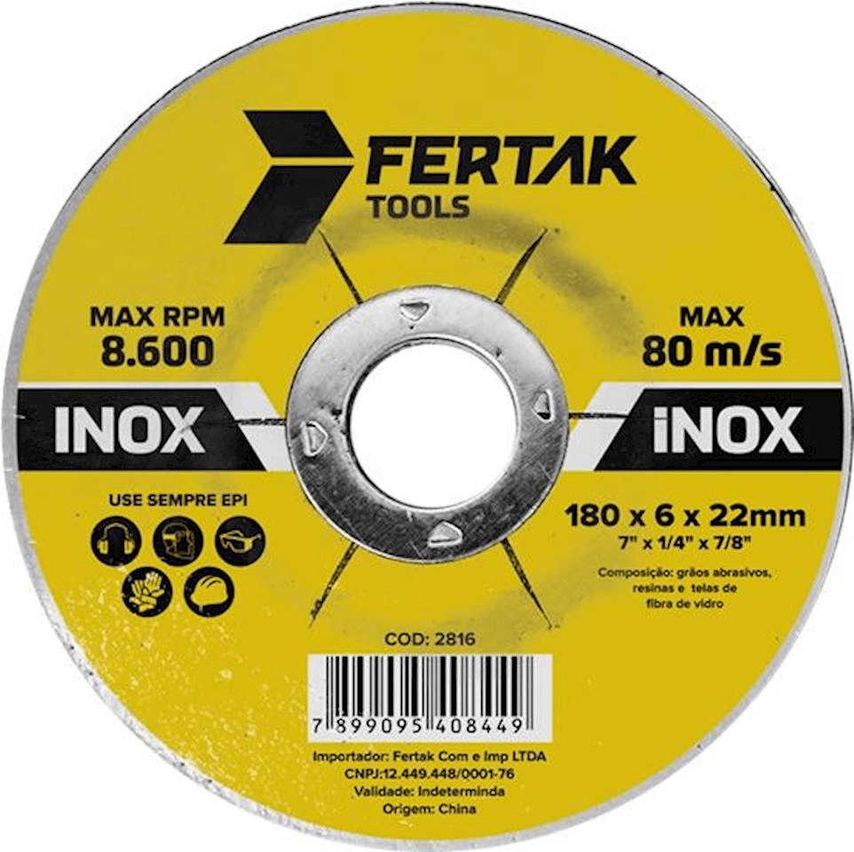 Disco de Desbaste 7x1/4x7/8 Inox Fertak