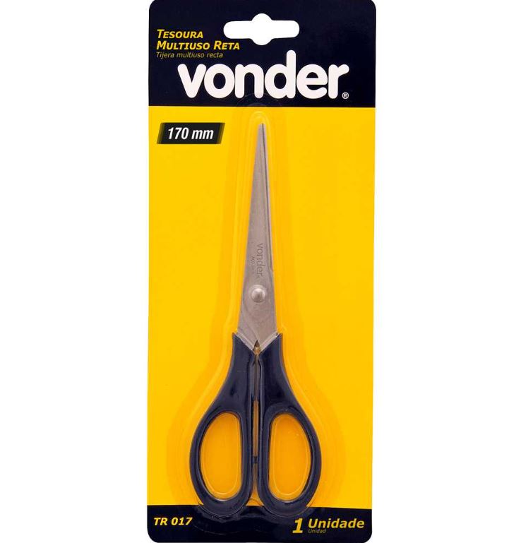 Tesoura Multiuso Reta Com Cabo Plástico TR 017 Vonder