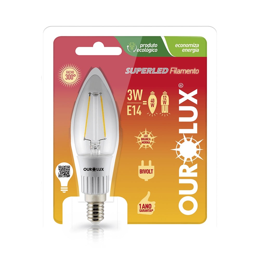 Lampada led 3w Vela Clara e14 2700k Ouro