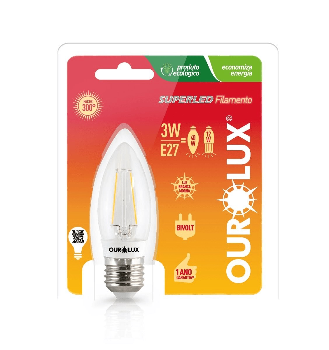 Lampada led 3w Vela Clara e27 2700k Ouro
