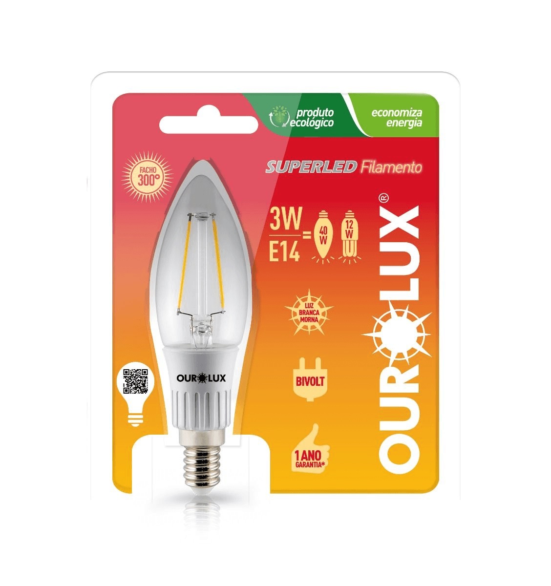 Lampada led 3w Vela Fosca e14 2700k Ouro