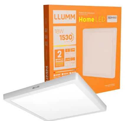 Painel Led De Sobrepor Quadrado 18w 3000k Home - Bronzearte