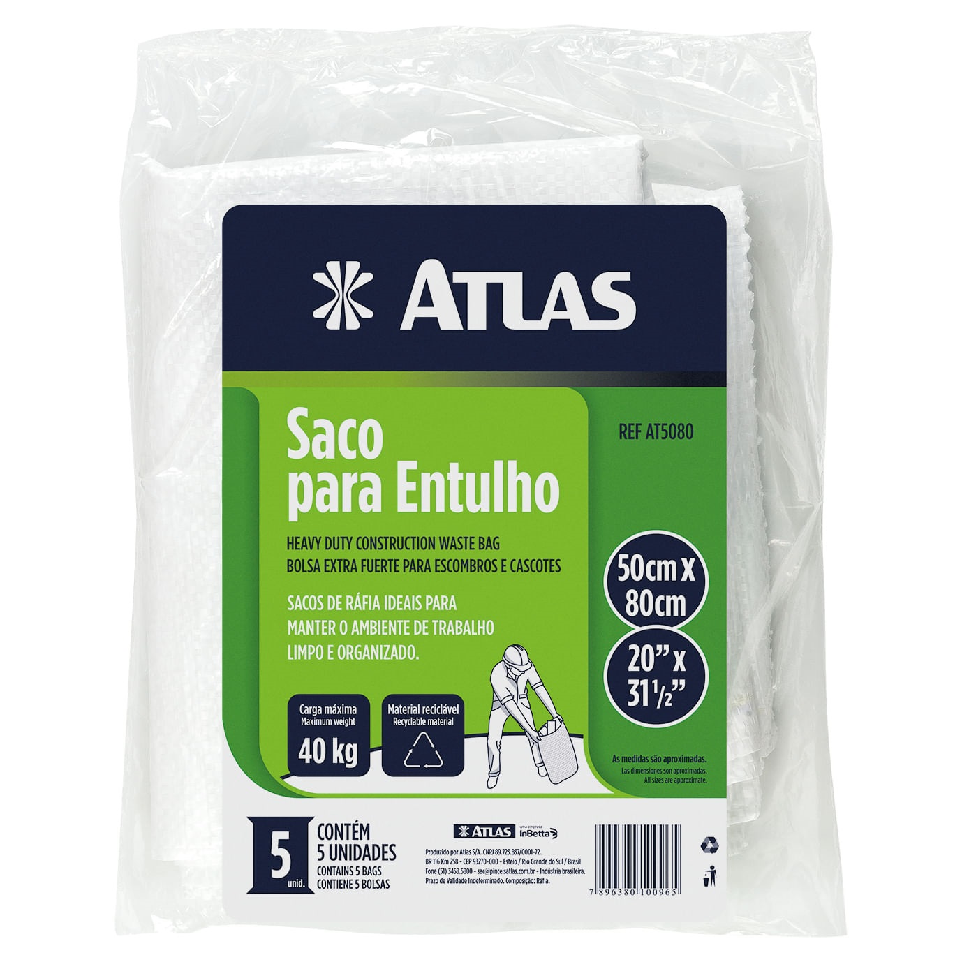 Saco P/entulho 40kg C/5un At5080 Atlas