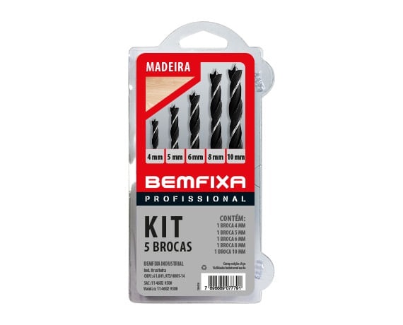 Kit 5pcs Broca 5 Pontas P/madeira Bemfix