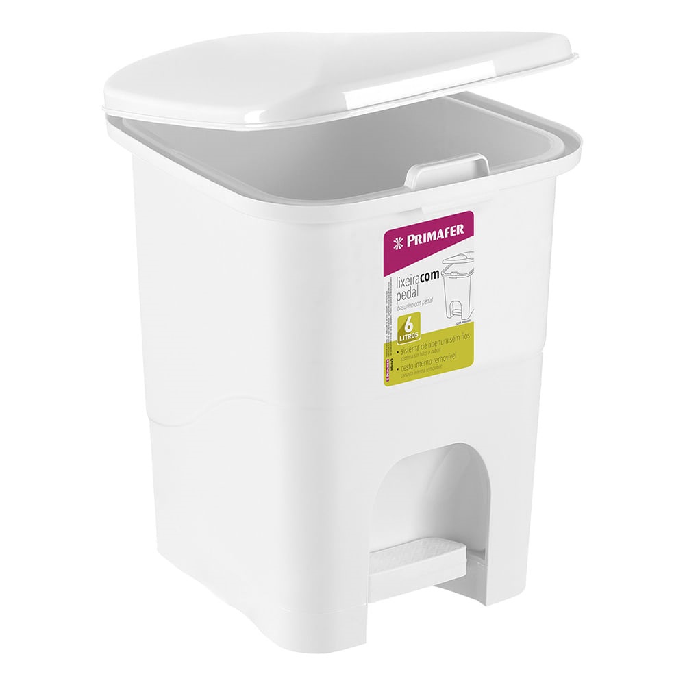 Lixeira ret C/pedal Plast 6l br Primafer