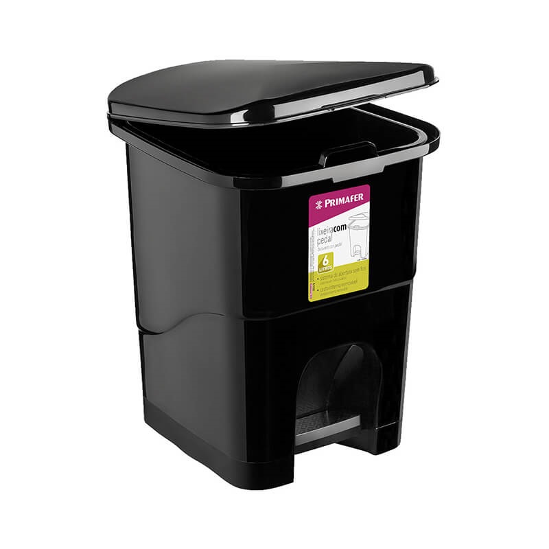 Lixeira ret C/pedal Plast 6l pt Primafer
