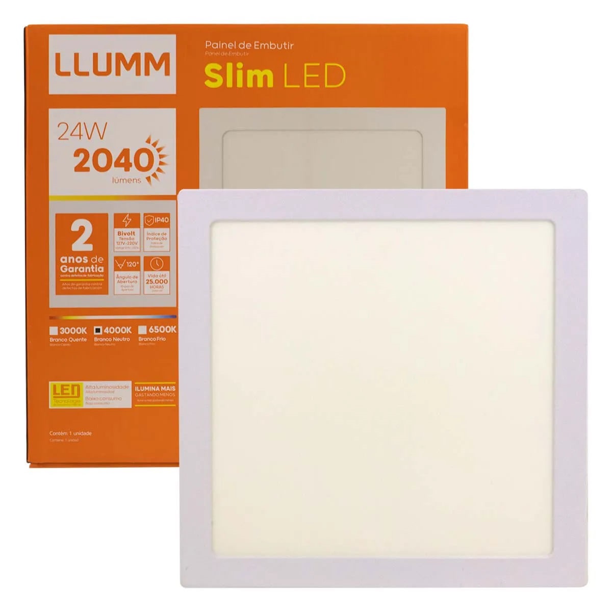 Painel Led de Embutir Quadrado 24w 4000k 30cm - Bronzearte