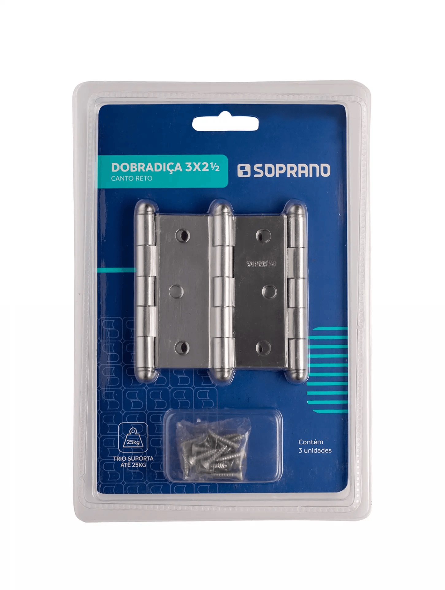 Dobradiça com Anel 3x2 1/2 cartela 3 Unidades Cromada - Soprano