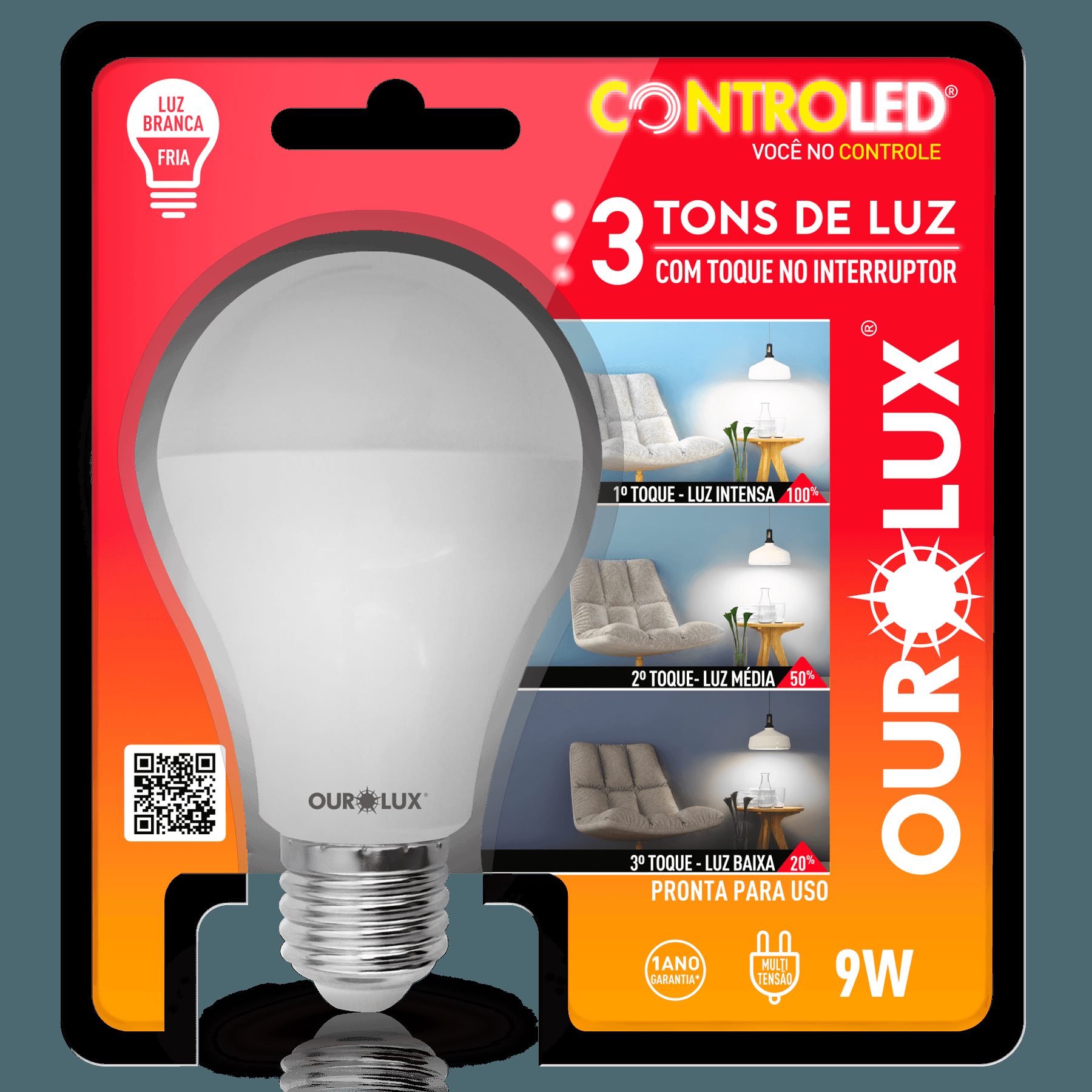Lampada Controled 3tons 9w 6500k Ourolux