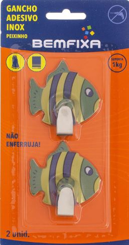 Gancho Adesivo Inox Peixe Com 02 Unidades - Bemfixa