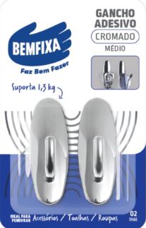 Gancho Adesivo Cromado (medio) Bemfixa