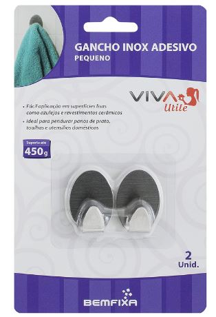 Gancho Adesivo Inox (pequeno) Com 2 Unidades Bemfixa
