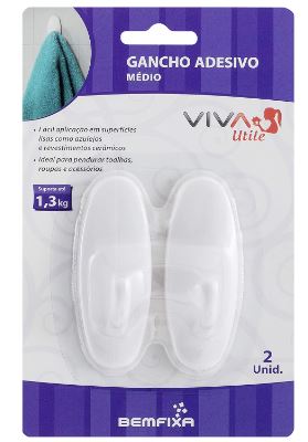 Gancho Adesivo (medio) com 2 Unidades Bemfixa