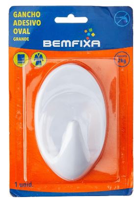 Gancho Adesivo Oval (grande) Com 1 Unidade Bemfixa