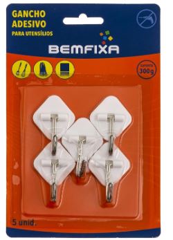 Gancho Adesivo Para Utensilios Com 5 Unidades Bemfixa