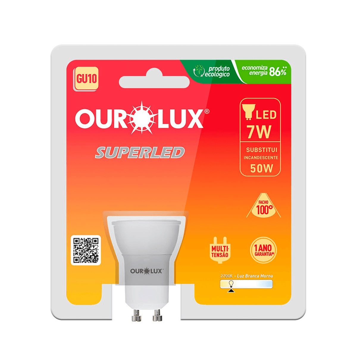 Lampada Superled 7w Gu10 2700k Ourolux