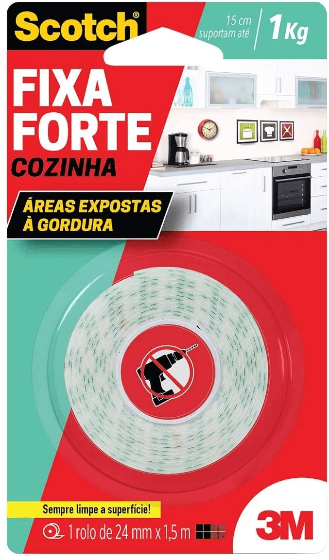 Fita Fixa Forte Cozinha 24mmx1,5m 3m