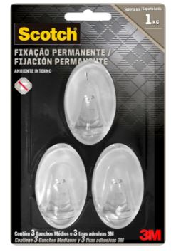 Gancho Medio Scotch Transparente 3 Unidades 3m