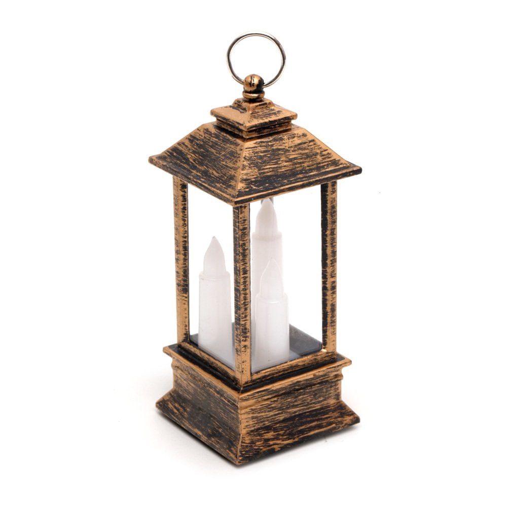 Lanterna Natalina Com 3 Velas De Led Marrom Claro - Cromus