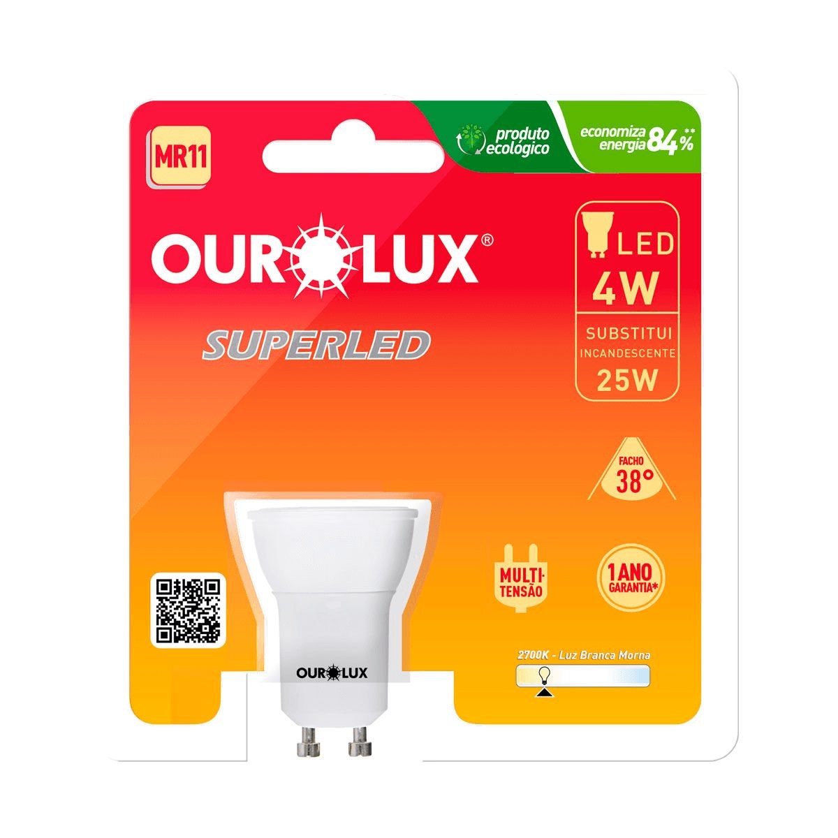 LAMPADA SUPERLED 4W GU10 MR11 2700K OURO