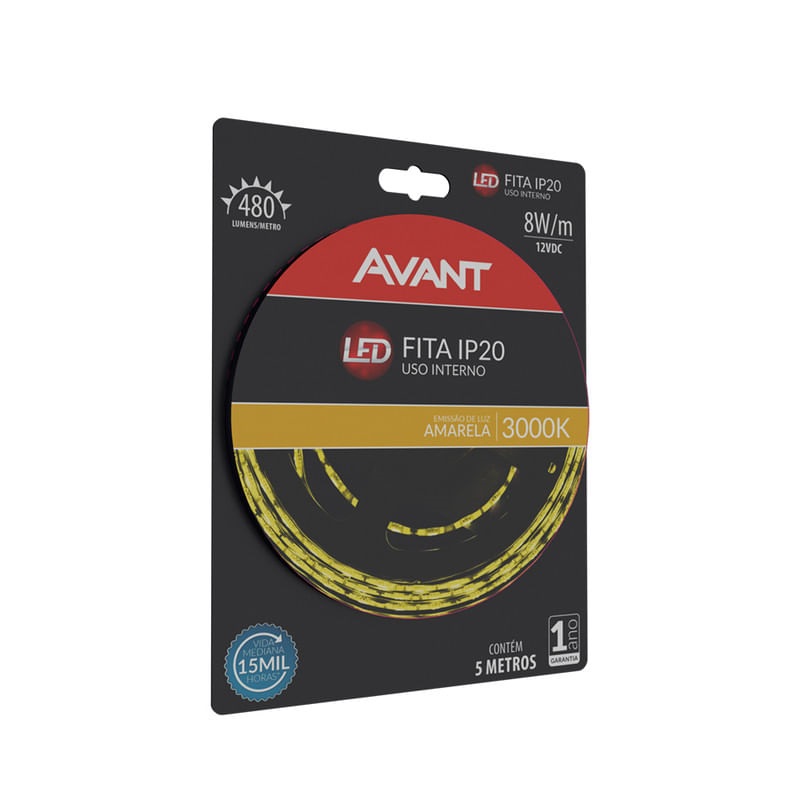 Fita led int 8w 3000k 12v 5m Avant