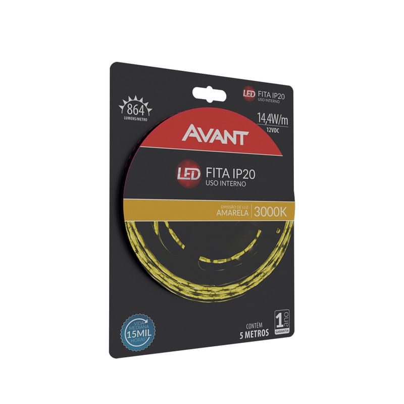 Fita led int 14,4w 3000k 12v 5m Avant