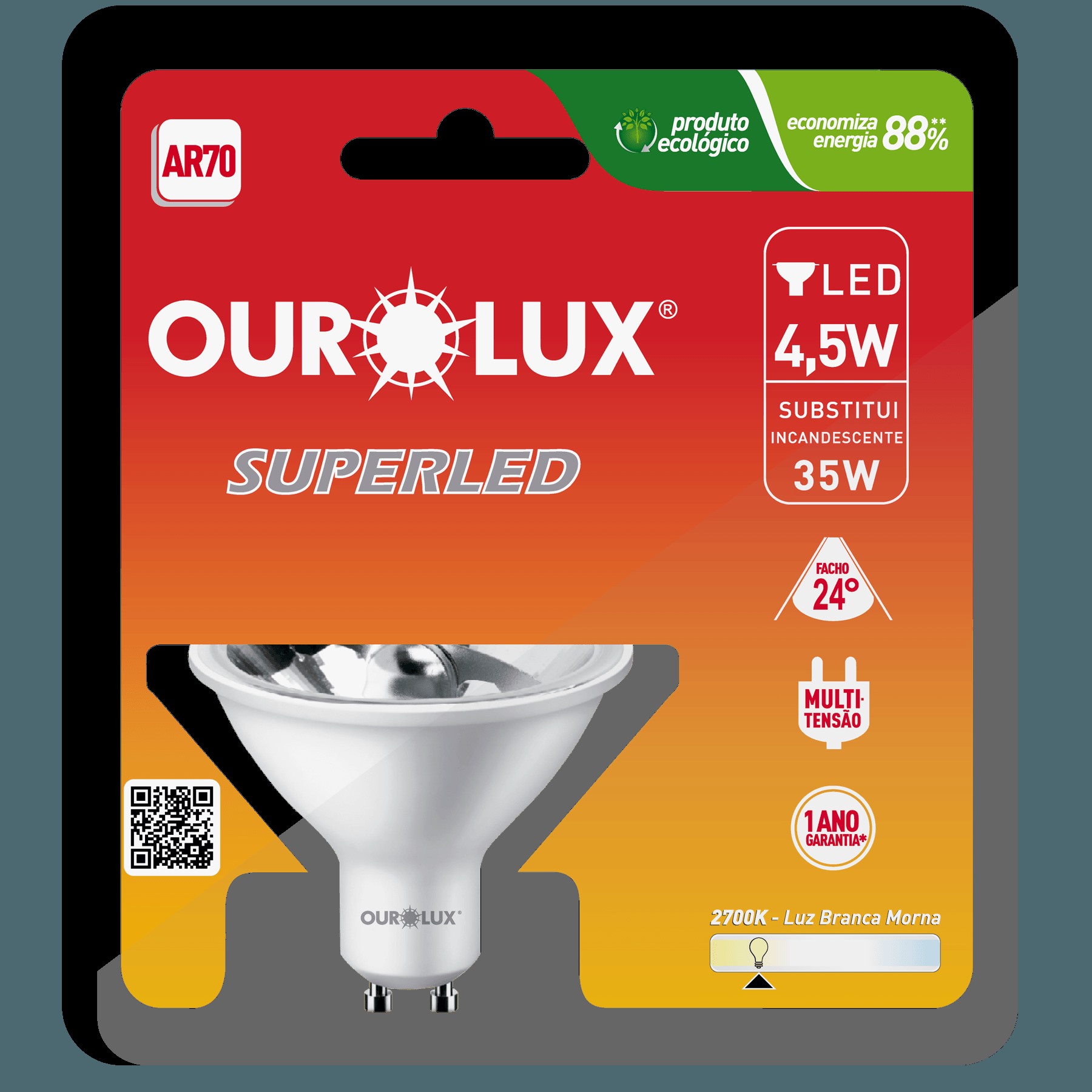 Lampada Superled 4,5w Ar70 2700k Ourolux