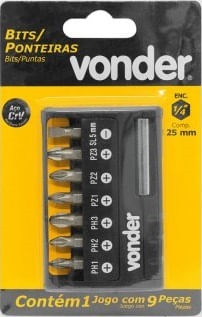 Bist/ponteira crv C/9pc enc 1/4” Vonder