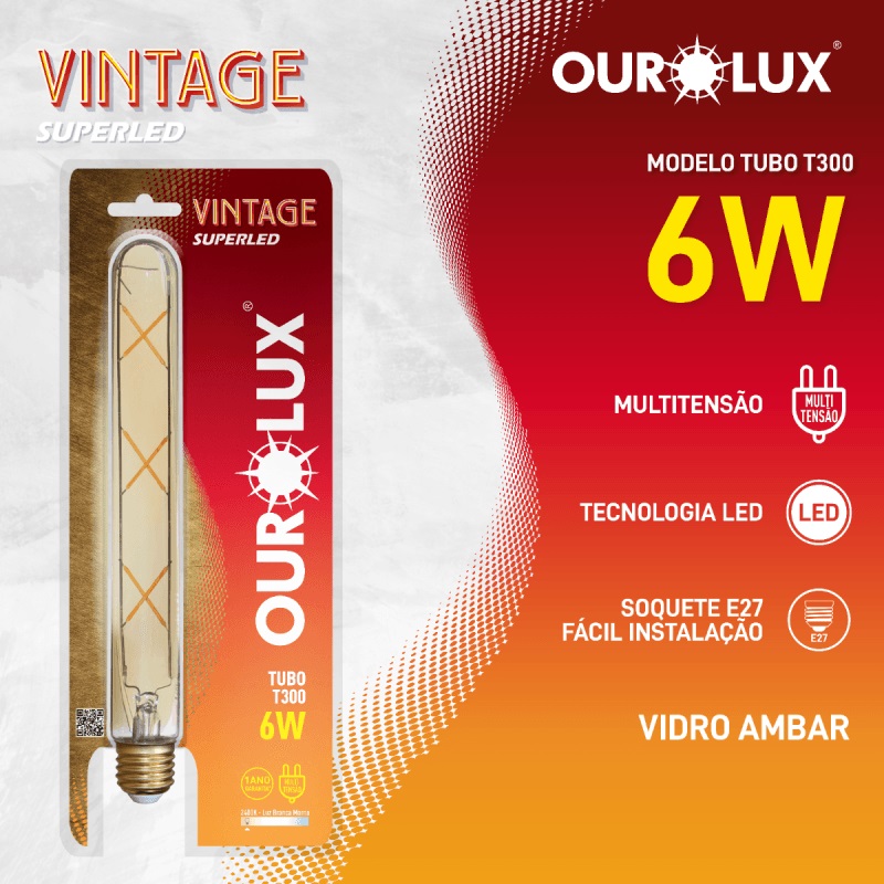 Lampada Vintage Tubo 6w 2400k Ourolux
