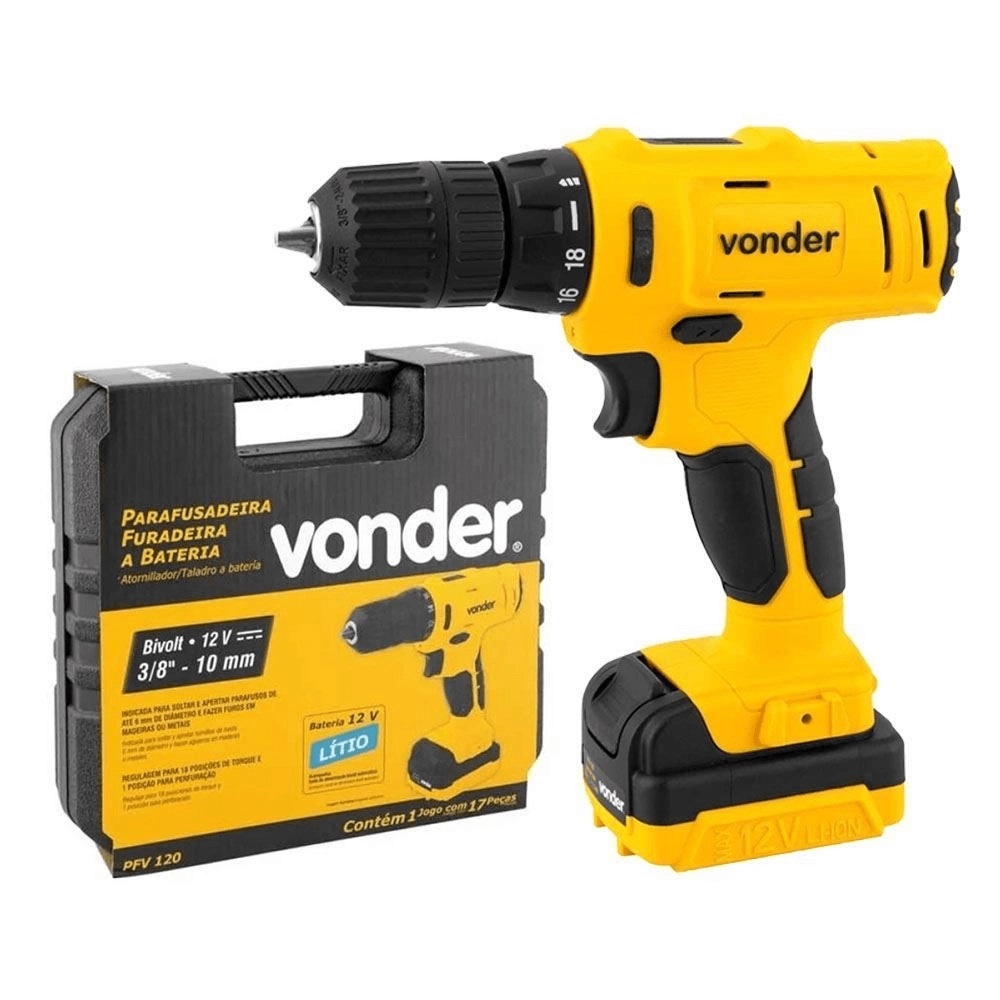 Parafusadeira/Furadeira A Bateria 12v PFV120 Bivolt - Vonder