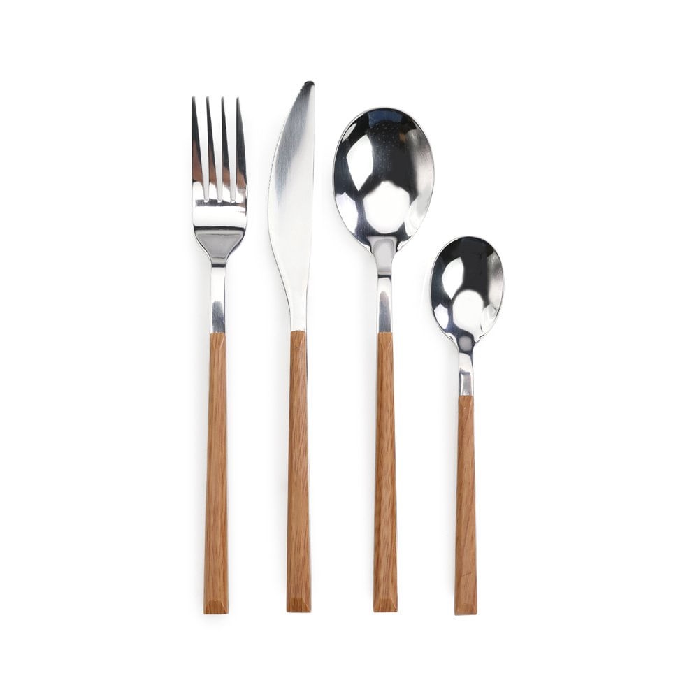 Faqueiro aco Inox Pra/mad jg C/24pc