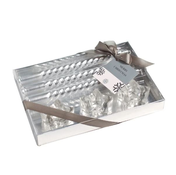 Kit Com 3 Velas Espiral Com Porta Velas Prata - Cromus