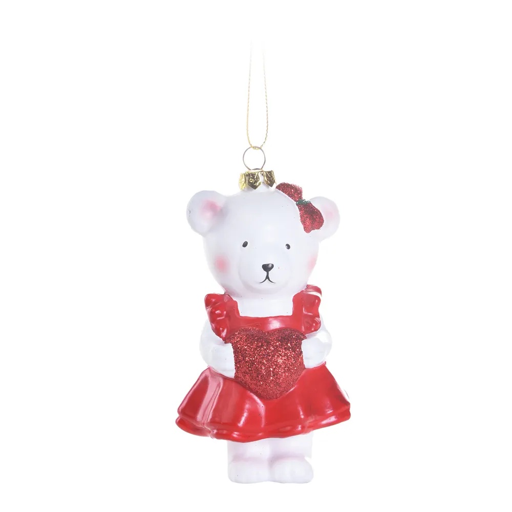 Enfeite De Pendura Ursa Decorativo Branco E Vermelho Cromus