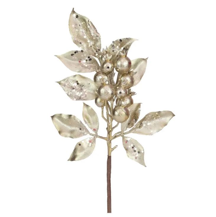 Galho Folhas e Frutas Nude Dourado - Cromus