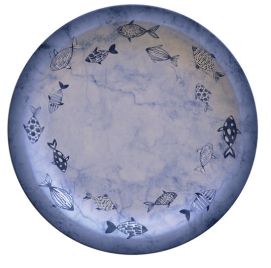 Prato Raso Peixes Porcelana Decorada 28cm Tramontina