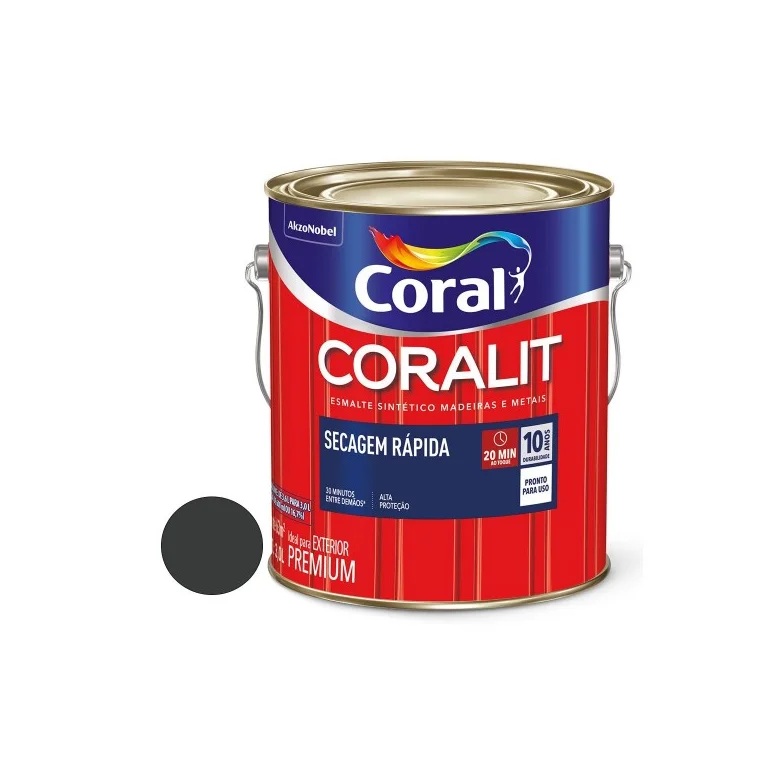 Tinta Esmalte Coralit Preto 3 Litros Coral