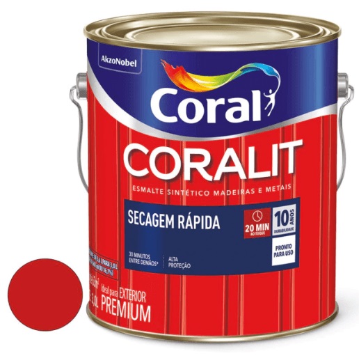 Esmalte Coralit Brilhante Secagem Rapida Vermelho 3 Litros - Coral