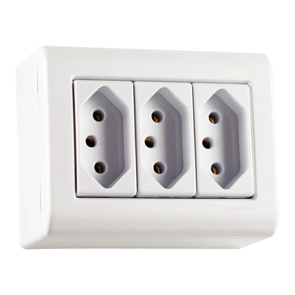 Conjunto Tomada Tripla 2p+t 10a Sobrepor Tramontina Lizflex
