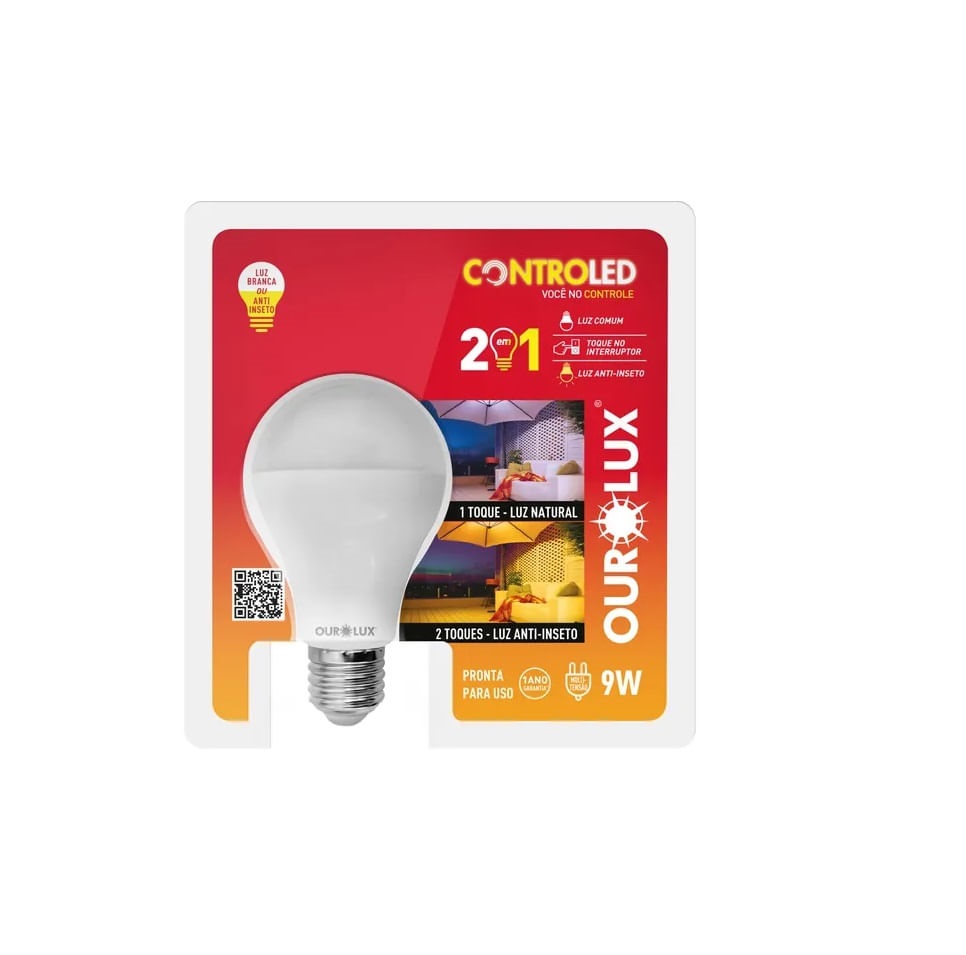 Lampada Controled 2 Steps 9w 6500k + Anti Inseto Ourolux