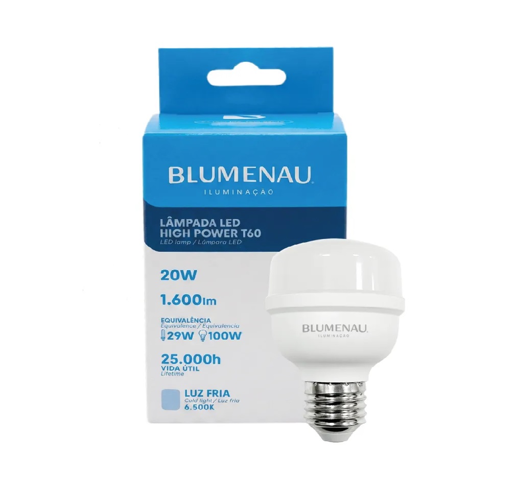 Lâmpada Led High Power T60 E27 20w 6500k Bivolt - Blumenau