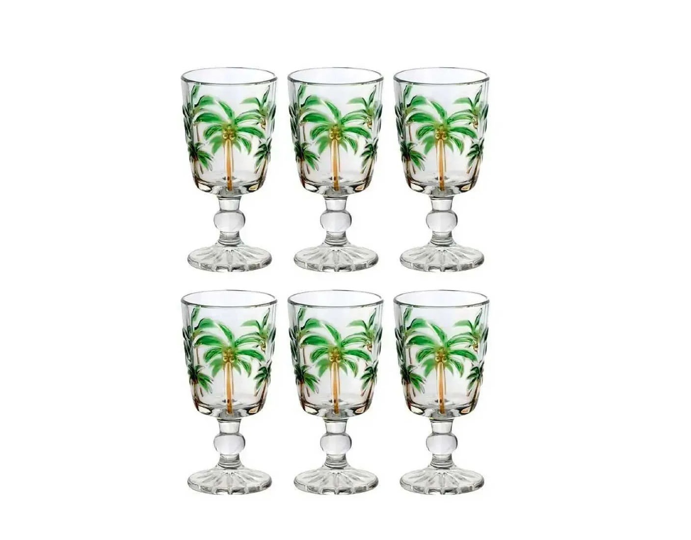 Cj 6 Taças P/agua de Vidro Tropical Palm